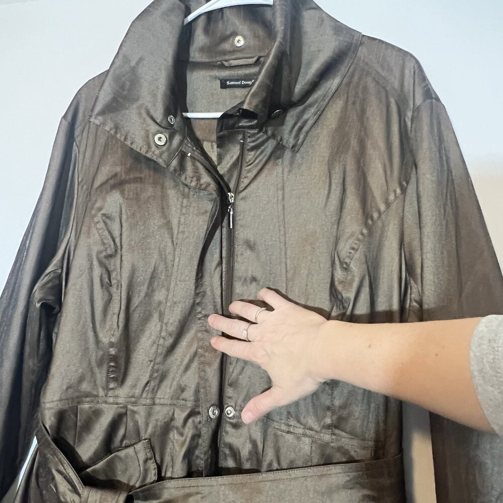 SAMUEL DONG BUBBLE COAT DRESS Women Classic XL Brown Bronze Lined Water Resistan - Picture 14 of 15